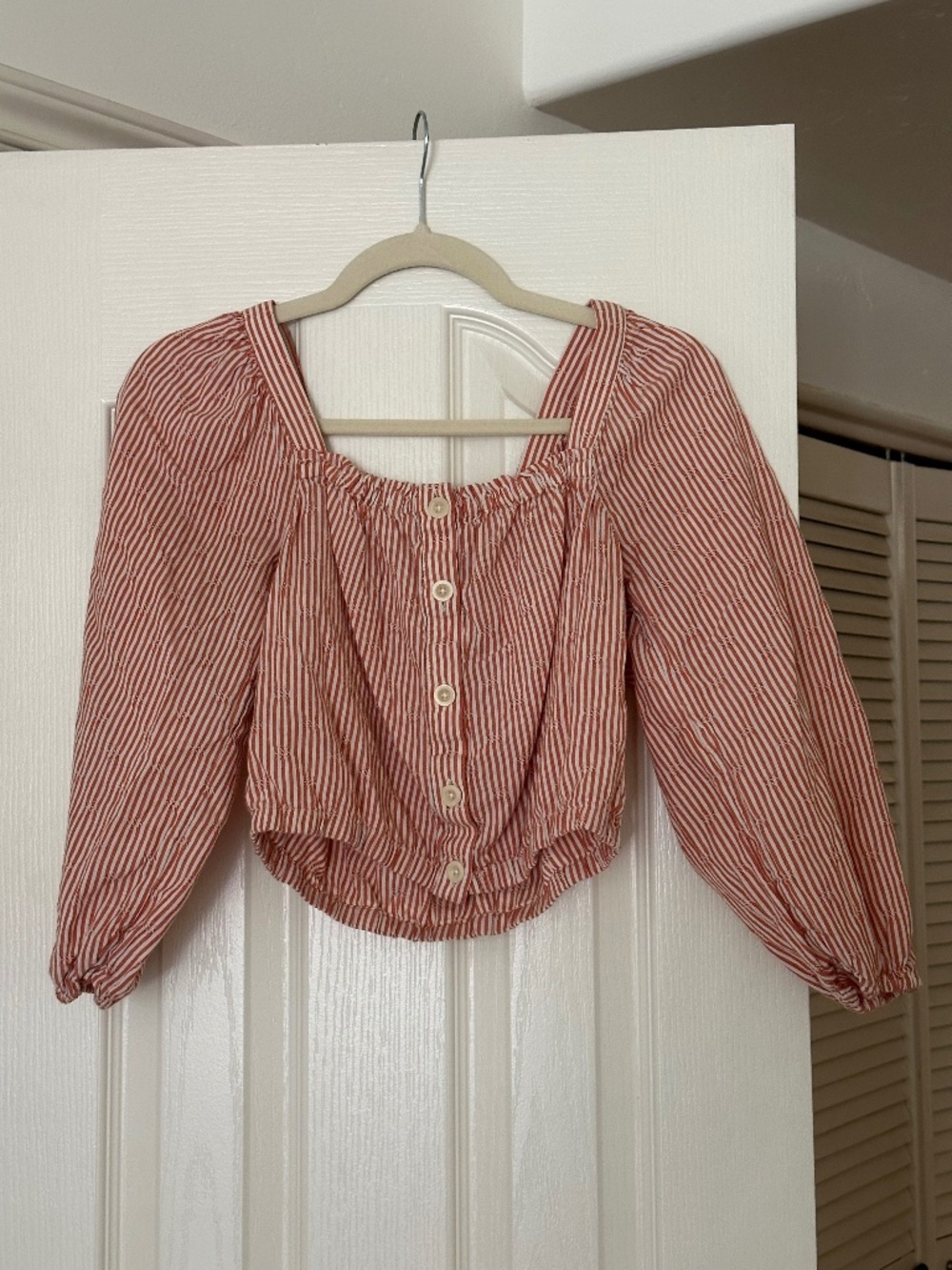 Madewell - Orange/white stripe - longsleeve crop blouse